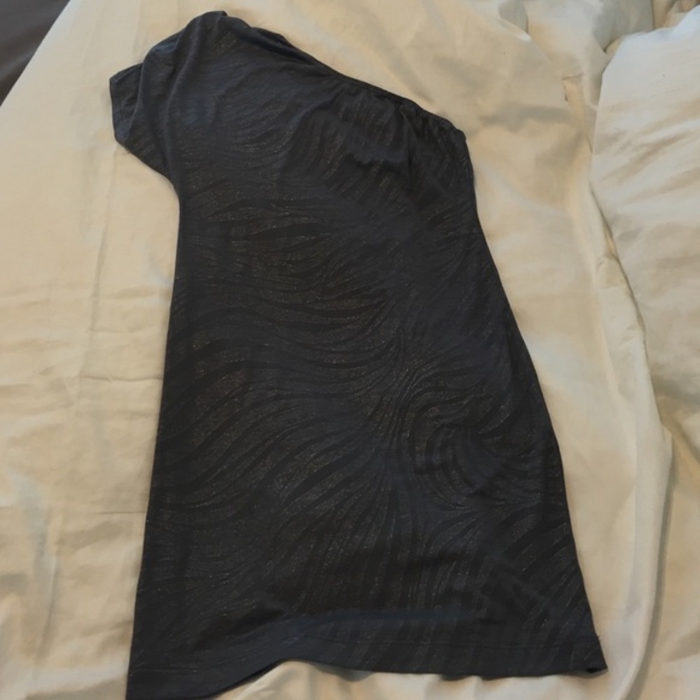 Gray and silver one shoulder mini dress